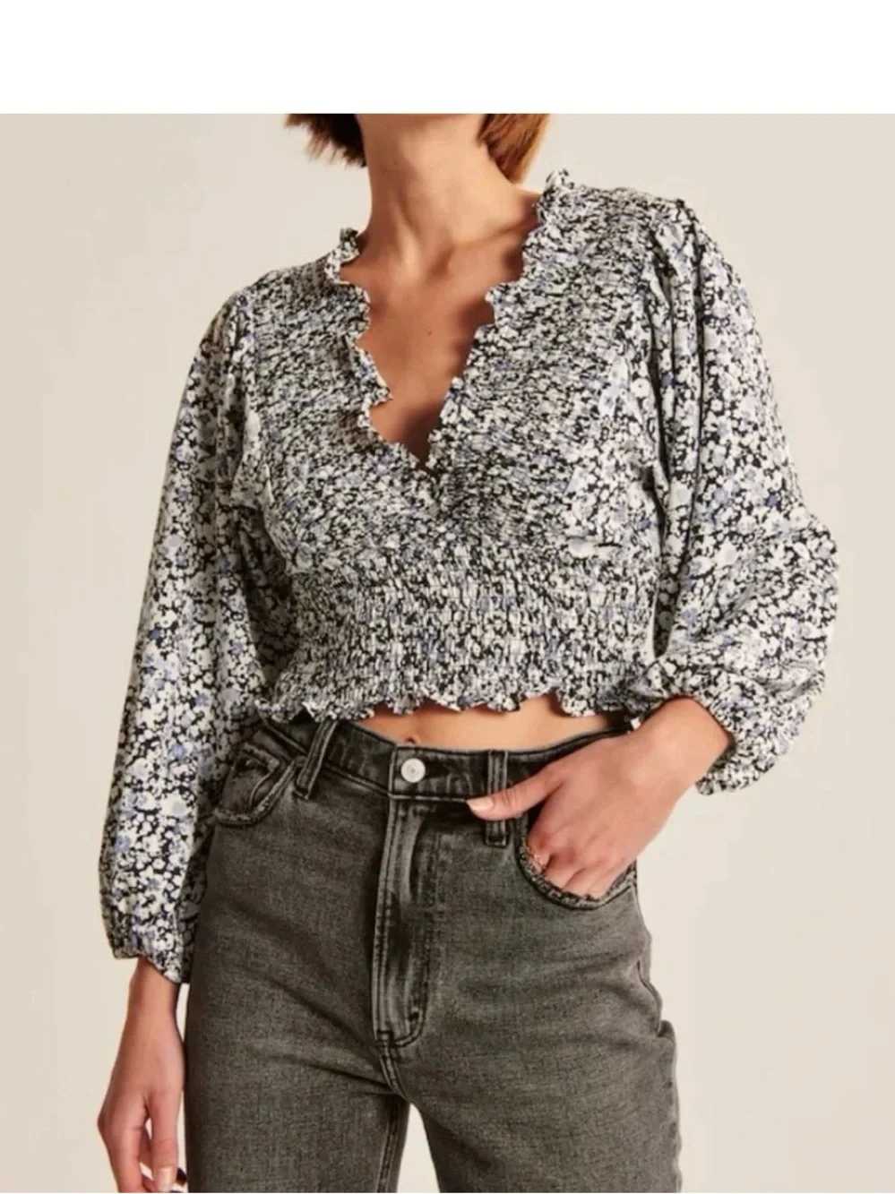 Abercrombie floral smocked puff sleeve top